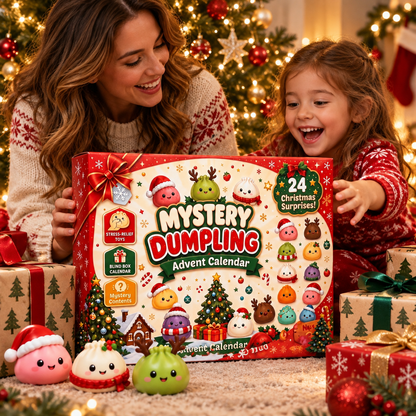 Mother gifting the Christmas squishy advent calendar to her child